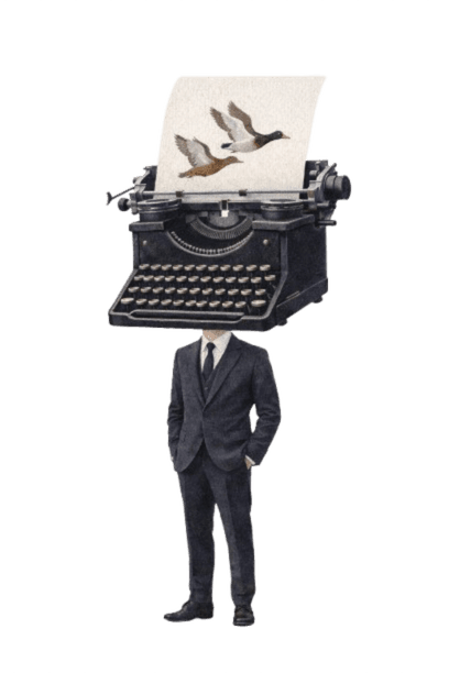 Surreal typewriter-headed figure